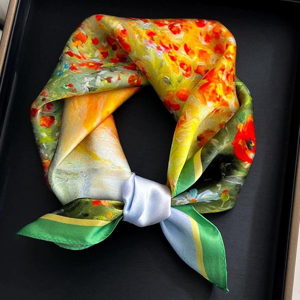 Bufanda De Seda Natural Para Mujer Cuadrada Diadema Bufandas PañUelo Moda Hiyab Poncho Bufandas Pashmina Foulard Femenino 53Cm Real Silk 53X53Cm Orange-image