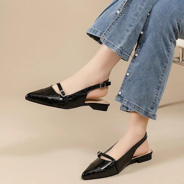 Zapatos Slingbacks Femeninos Tacones Altos De Mujer Moda Correa Con Hebilla Oficina Y Carrera Sandalias De Punta Cerrada Con Hebilla Nueva 40 Negro-image