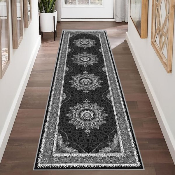 Vintage Orientalny Perski Dywan Biegacz Granatowy Kwiatowy DłUgi AntypośLizgowy Dywanik PodłOgowy Do Przedpokoju WejśCia Kuchni Klasyczny WystróJ 60X240Cm 24X94Inch-image