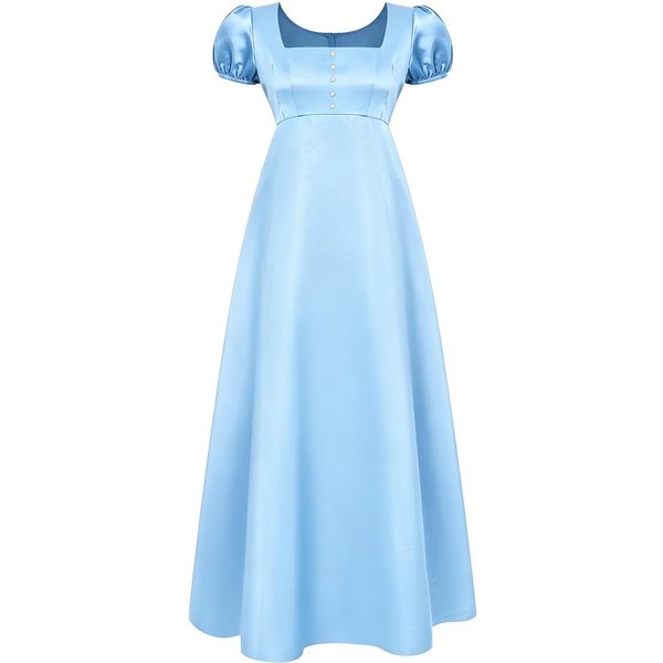 Vestido Maxi Retro Estilo Regencia Para Mujer Cuello Cuadrado DecoracióN De Perlas Artificiales Manga Abullonada SatéN Vestido Largo S Azul Cielo-image