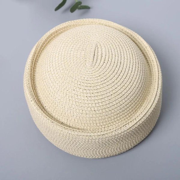 Boina Francesa Sombrero De Paja Para Mujer Gorra De Verano CíRculo Tejido Sombrero De Sol Iglesia Derby Fiesta Anfitrionas Sombrero Calavera SombrereríA Base Para Fascinator 56-58Cm-image