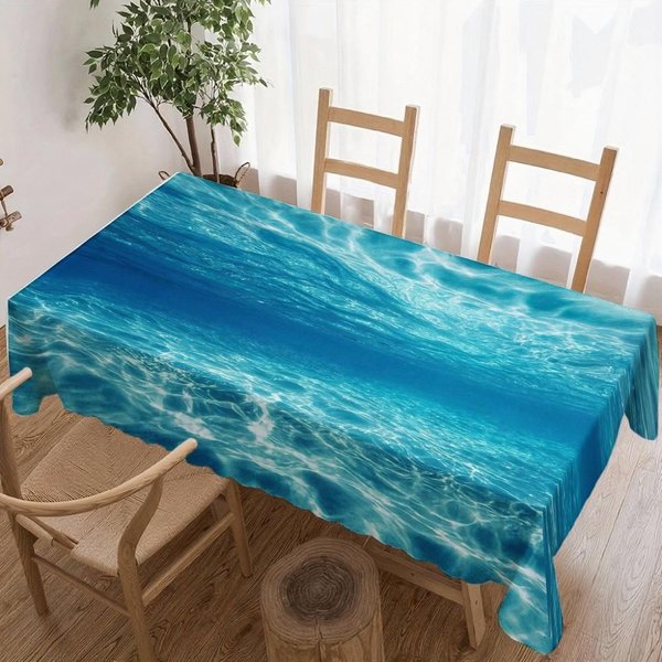 Mantel Rectangular Con PatróN De Olas Del OcéAno Para DecoracióN De Mesa Fiesta Festiva Mantel Impermeable Reutilizable Para Mesa Cocina Comedor 140X200Cm-image