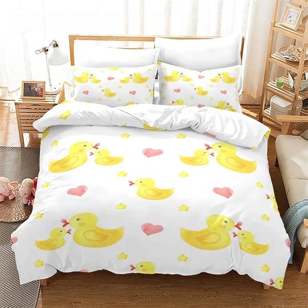 ŻółTa Kaczka PośCiel Pojedyncza Twin PełNa Queen King Rozmiar 3D Nadruk MałA Kaczka Poszewka Na KołDrę Do Pokoju ChłOpca EU Single(135X200Cm) Beige-image