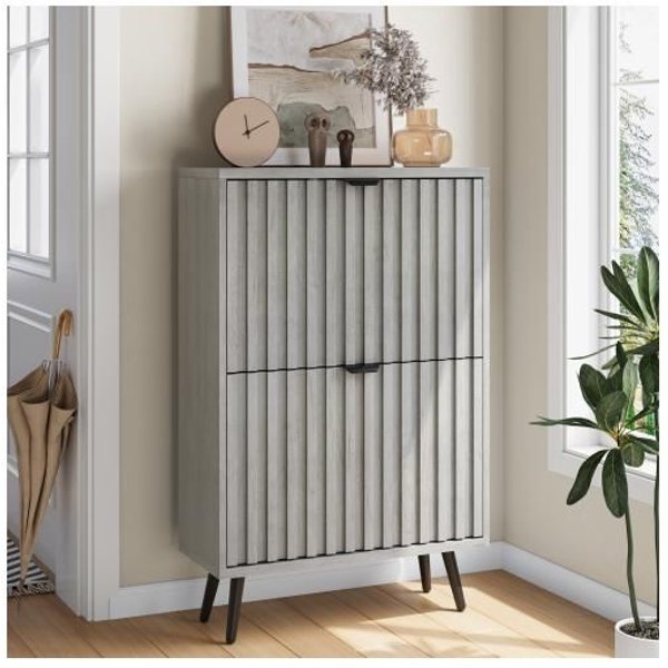 Un Mueble Zapatero Oculto Con Un Nicho Gris De 60 Cm Y 2 Cajones Abatibles.-image