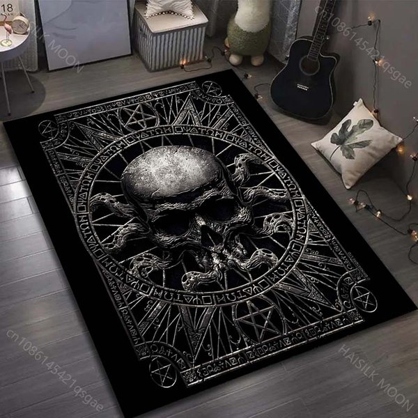 Ciemny Tajemniczy Dywan Z Nadrukiem Czaszki Do Salonu Sypialni Nowoczesna Dekoracja Domu Dywanik Obszarowy Mata PodłOgowa Modny Design 70X100Cm (28X39In)-image