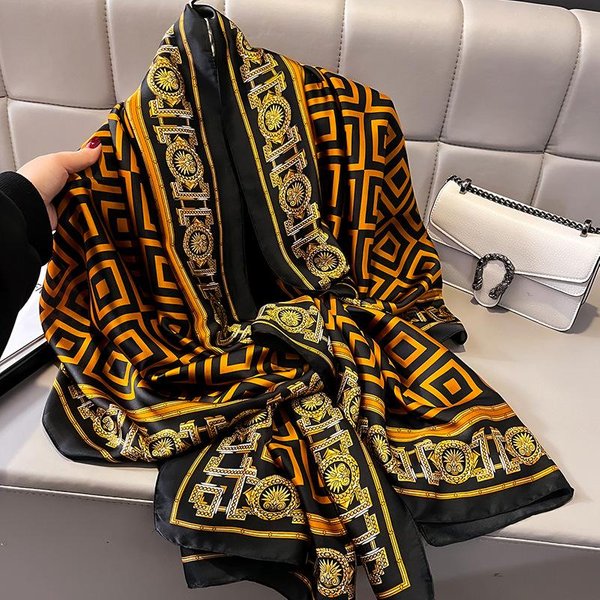 Bufanda De Seda Chal Para Mujer Moda Femenina Flores Para Viajar ProteccióN Solar Protector Solar Bufandas De Playa Chal Para Aire Acondicionado Lujo Brown-image