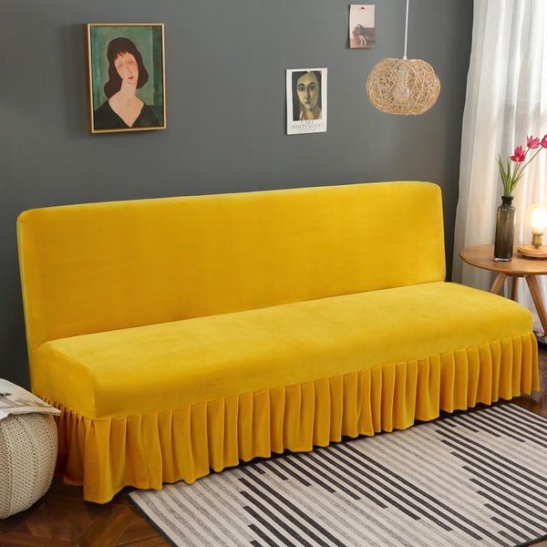 Funda De Sofá Cama FutóN De Terciopelo EláStico Sin Brazos Gruesa De Felpa Funda De Sofá Con Falda Funda Deslizante Para Sofá Funda Para Sofá Protector De Muebles 1 Pieza S 120-140Cm PúRpura-image