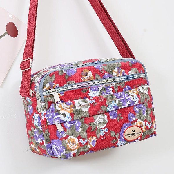 Casualowa Torba Na Ramię Z Nylonu Retro, Wielowarstwowa, Z Nadrukiem Kwiatowym, Torebka Dla Mamy, Modna Damska, Vintage, Kwiatowa, Torba Typu Crossbody Gray-image