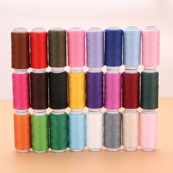 Hilo De Coser De 24 Colores Hilo De PoliéSter 100% Rollo De Hilo De Coser Bordado A MáQuina A Mano Cada Carrete Para Kit De Costura DoméStico Black-image