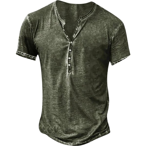 Camiseta Casual Henley De Manga Corta Para Hombre Con Botones Y Cuello En V Estilo Vintage Para Uso Diario Xxxxl Verde-image