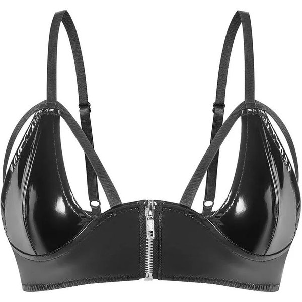 S-3XL Tirantes Finos Aspecto Mojado PVC Bustier Tops Cortos Brillante PU Cuero Croptop Camisolas Cortas Ajustadas Sin Mangas Camisa sexy Camiseta Sin Mangas L-image