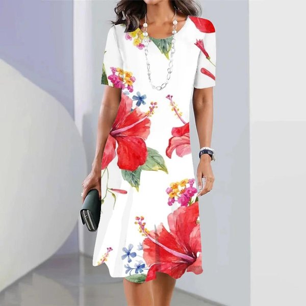 Vestidos Elegantes De Verano De Moda Para Mujer Cuello Redondo Estampado Vintage Vestido De Manga Corta Ropa De Mujer Holgada 6XL-image