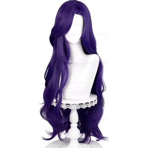 Peluca Cosplay Rara Peluca Larga Ondulada Rizada Peluca Morado Oscuro Cosplay Anime Pelucas De Cosplay Pelucas SintéTicas Resistentes Al Calor One Size Blue-image