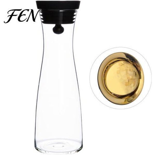 Jarra De Vidrio Con Tapa De Bisagra Para Agua, Jarra Resistente Al Calor Para Cold Brew Con Tapa De Tetera, Jarra Grande De 800Ml/1200Ml/1500Ml Para Té Helado Para Nevera Silicona 1500ML Oro-image