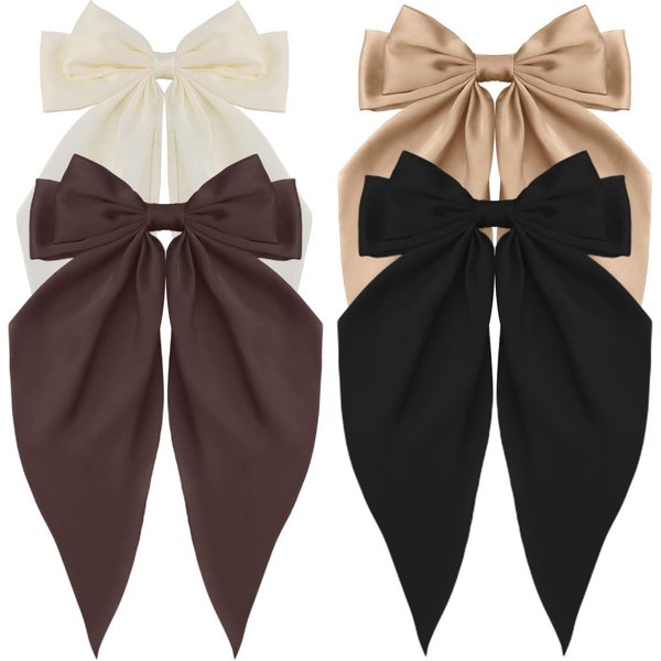 Accesorios Pinzas Para El Cabello Para Mujeres NiñAs Lazo Grande SatéN SóLido Lazos Largos De Cinta Pinza De Resorte Pasador Cheveux Femme-image