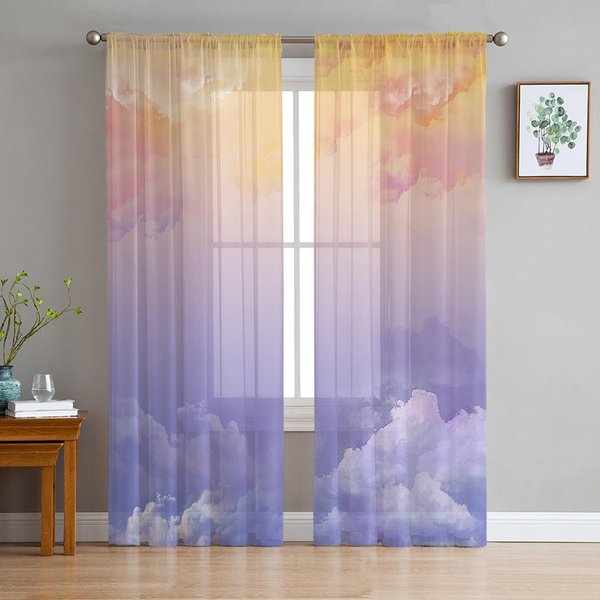 Cortinas TraslúCidas De Cielo Y Nubes Para DecoracióN De Sala De Estar Cortinas De Ventana Para Cocina Cortinas De Tul Voile Organza W135 X H115Cm X1-image