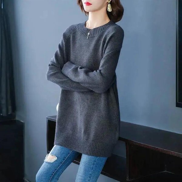 Sweter Damski śRedniej DłUgośCi, Plus Size, Jesień I Zima, LuźNy, Jednolity Kolor, WewnęTrzny Sweter, Dół Swetra XXL-image