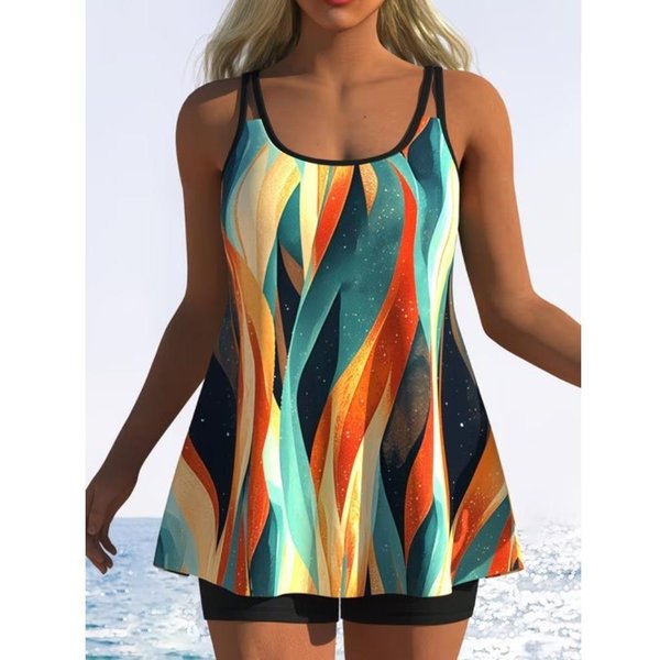 Damski Kostium KąPielowy Tankini 2-CzęśCiowy Kostium KąPielowy Abstract Print Kostiumy KąPielowe Na Wakacje 8XL-image