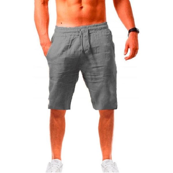 Nowe MęSkie BawełNiane Spodenki Lniane MęSkie Letnie OddychająCe Spodnie Lniane W Jednolitym Kolorze Fitness Streetwear S-3XL XL-image