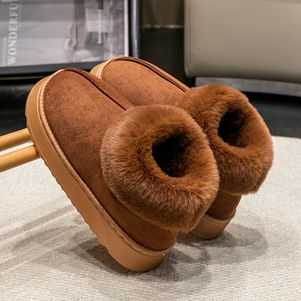 Pantuflas De Invierno Con Forro Polar, Botas De Nieve Unisex Slip-On De Suela Gruesa, Color SóLido, CáLido Forro De Felpa, Con Suela Exterior De EVA Antideslizante 44-45-image