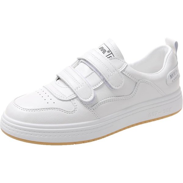PłAskie Buty Na Rzepy, MałE BiałE Buty Damskie, Wiosenne Nowe, Internetowy Hit, Studenckie, Uniwersalne, Casualowe SkóRzane Sneakersy 37 White-image
