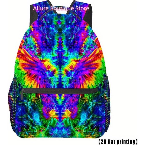 Mochila Mariposa Tie-Dye Colorida - DiseñO ArcoíRis Vibrante, Gran Capacidad Con Correas De Hombro Ajustables Y MúLtiples Compartimentos 15Inch-image
