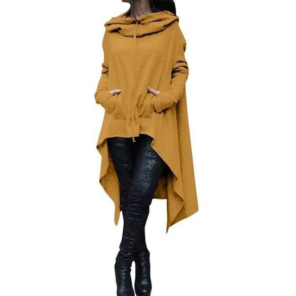 Nueva Moda Mujer Color SóLido Abrigo Con CordóN De Manga Larga Suelta Casual Poncho Abrigo Con Capucha PulóVer Sudaderas Con Capucha Largas 5XL PúRpura-image