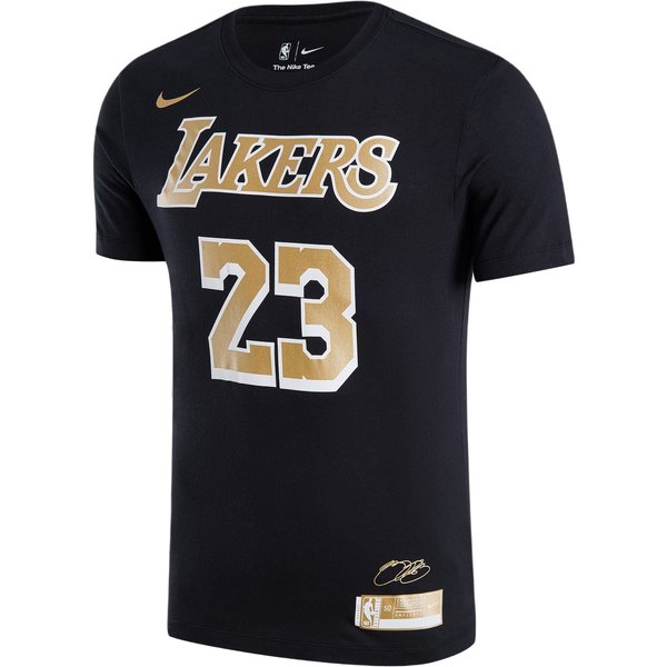 Nike X NBA Select Series Los Angeles Lakers Lebron James 23 CóModa Suave Cuello Redondo Manga Corta Camiseta Hombre Tops Negro FV8846-010 L-image