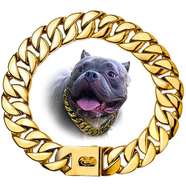 Collar De Oro Fuerte Para Perros Cadena De Eslabones Cubanos Para Perros Grandes 32 Mm De Ancho Collar De Acero Inoxidable Para Uso Decorativo En Bulldog Mediano Grande 14Inch(35Cm)-image