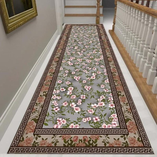 Alfombras Largas De Lujo Para Pasillo, Pasillo, Alfombra Jacquard Azul Y Dorada, Alfombra Antideslizante Para Sala De Estar, Hotel, Escalera, Hogar Y Cocina. Customized Size-image