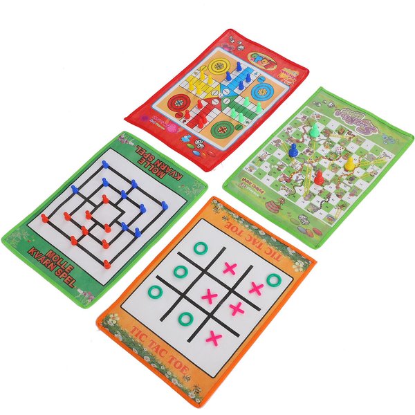 Serpientes Y Escaleras NiñOs Nueve Hombres De Morris PortáTil Ajedrez Volador Ludo Tablero Para Juego Familiar Juego 4 En 1 Red-image