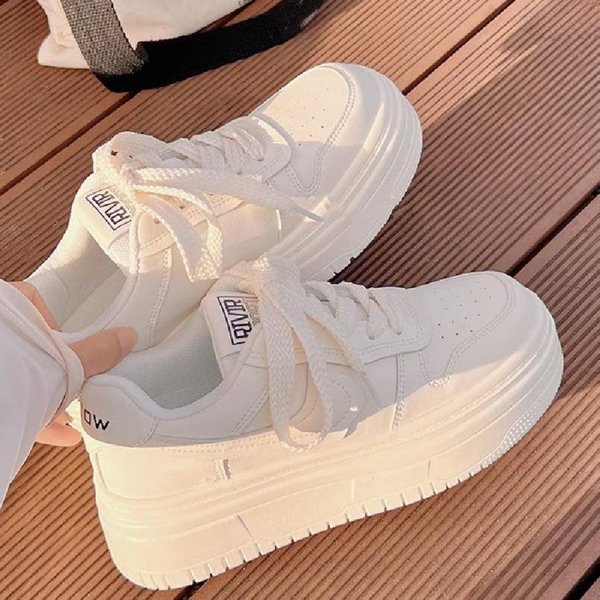 Zapatos Blancos De Plataforma Nuevos Para Mujer OtoñO Leche Silbante VersáTiles Zapatos Nicho Ins Modernos Casuales Y CóModos Zapatos De Tablero 40 Blanco-image