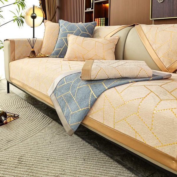 CojíN De Sofá De Chenilla CojíN De Asiento De Sofá Jacquard Funda De Sofá Universal De Chenilla De Color SóLido CojíN Antideslizante Para Todas Las Estaciones 70*70Cm-image