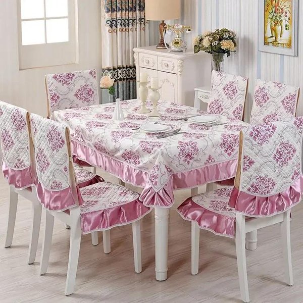 Falda De Encaje Dobladillo Funda De Silla Estilo Europeo Mantel De Comedor CojíN Tela Mantel Estampado Plano Tela Arte Funda De Taburete 110X160Cm-image