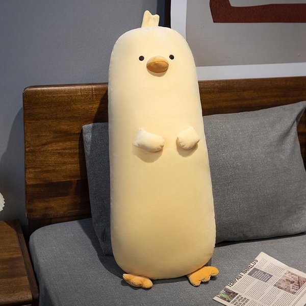 70~90 Cm DłUga Poduszka Kaczka Wypchana MięKka KreskóWkowe ZwierząTko Kurczak WałEk Pluszak Podpora Pod Nogi Do Spania Peluche Prezent Urodzinowy 70Cm żółTy-image