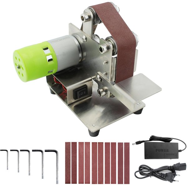 Mini Lijadora De Banda Lijadora EléCtrica Pulidora 7 Velocidades Variables Con 10 Correas De Lijado EU Plug Plata-image
