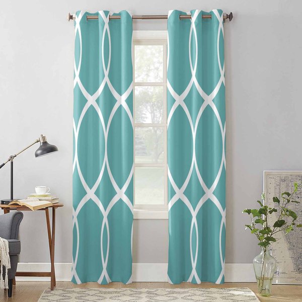 Geometryczne Abstrakcyjne Linie Niebieskie ZasłOny Okienne Do Salonu Luksusowa ZasłOna Do Sypialni ŻAluzje Kuchenne Draperie ZasłOny 135W X 60H(Cm) X1 White-image