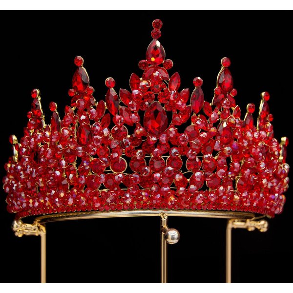 Corona De Novia Barroca De Primavera Roja Tiara De Cristal Azul AleacióN Galvanizada Accesorios Para El Cabello De Boda-image