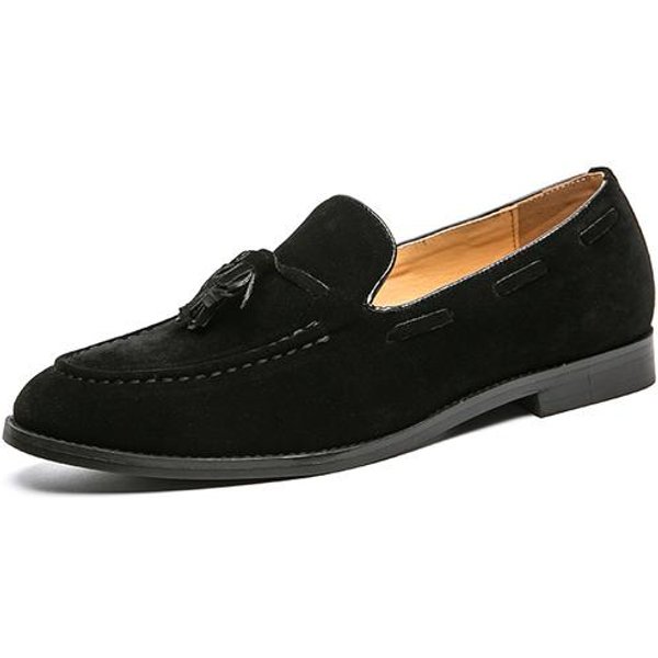 Wiosna Luksusowe MęSkie Buty Z FręDzlami Mokasyny MęSkie Buty Casualowe Zamszowe Wsuwane OddychająCe Wygodne Mokasyny Buty Nubukowe 41 Black-image