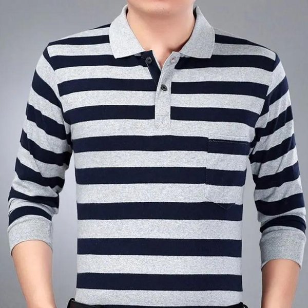 Moda Hombre Nuevo Negocios Camisas Polo Rayadas Coreano Primavera OtoñO Casual Manga Larga Solapa Bolsillos Ropa Masculina AlgodóN Tops 2025 3XL White-image