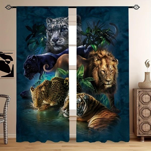 Lobo Salvaje Animal EnvíO Gratis Cortinas Estores Para Sala De Estar Dormitorio Infantil BañO Cocina Oficina Puerta DecoracióN Del Hogar 2 Piezas W65X60H(Cm)X2Pcs&Grommet Top-image
