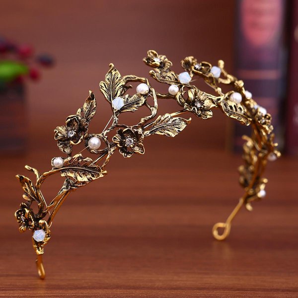 Accesorios Europeos Retro Corona Para El Cabello AleacióN Diamante Corona De Novia Tiara Accesorios De Diadema Para Peinado Y Maquillaje De Boda Brown-image