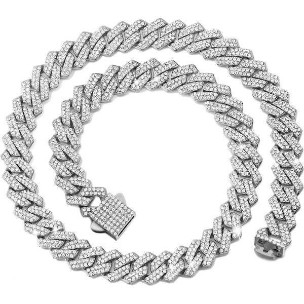 Cadena Cubana Helada De 14 Mm Con Rombo De PúA Cadena Cubana Hip Hop Gargantillas Collares JoyeríA Para Mujeres Hombres 20CM Bracelet-image