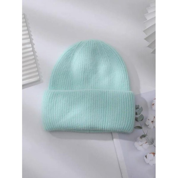 Sombrero De Lana De Conejo De Punto De Alta Gama JaponéS Nuevo Para Mujer Tendencia OtoñO E Invierno Sombrero JaponéS Para El FríO Sombrero De Punto CáLido Para Ponerse M(56-58Cm) White-image