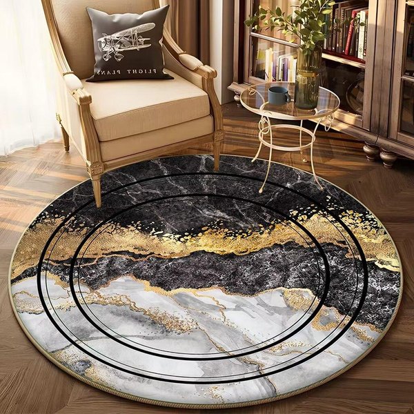 Alfombra Redonda De Lujo Dorada Para DecoracióN De Sala De Estar Alfombra De ÁRea Grande Suave Antideslizante Para ÁRea De Sofá/Mesa Alfombra Decorativa Para Silla Alfombras Para El Hogar 80Cm 31.49 In-image