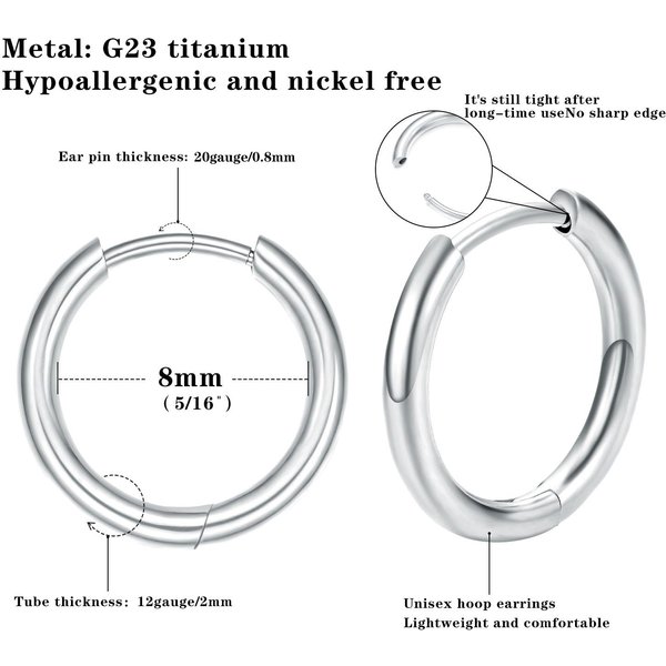 Pendientes De Aro Huggie PequeñOs De Titanio G23 Con Bisagra HipoalergéNicos Ligeros LóBulo CartíLago Pendientes De 20G Para Mujeres NiñAs-image