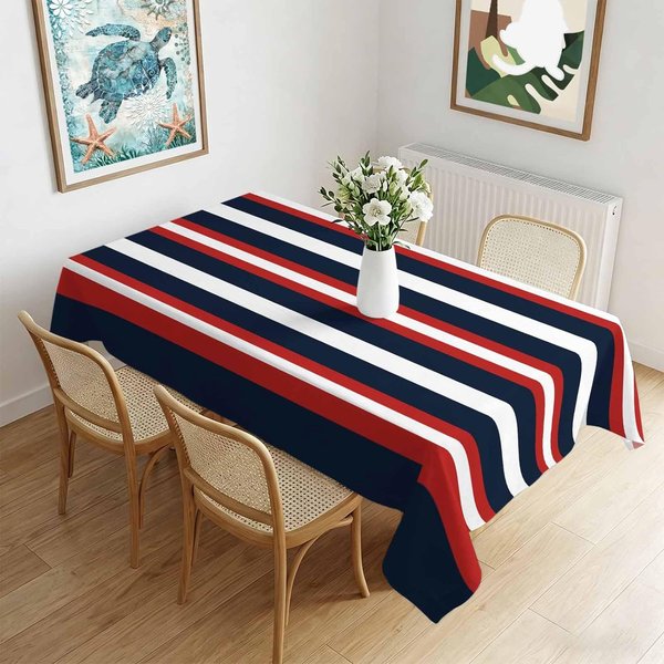 Granatowo-Czerwony ProstokąTny Obrus W Paski Do Dekoracji StołU Dzień NiepodległOśCi 4 Lipca Obrus Na Stół Kuchenny I Jadalniany Dekoracja Imprezowa 100X160Cm-image