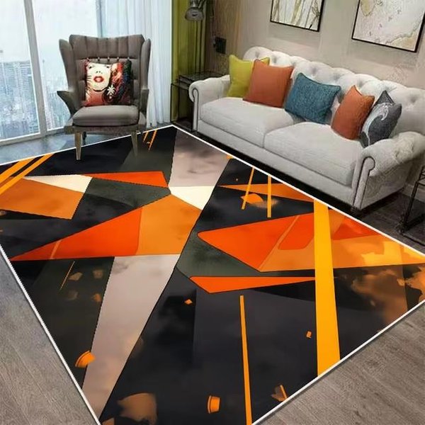 Alfombra Grande GeoméTrica Naranja Estilo NóRdico Para Sala De Estar DecoracióN Moderna Alfombra Suave Antideslizante Para Dormitorio Alfombra De ÁRea Grande Para Lado De Sofá 80*120Cm-image