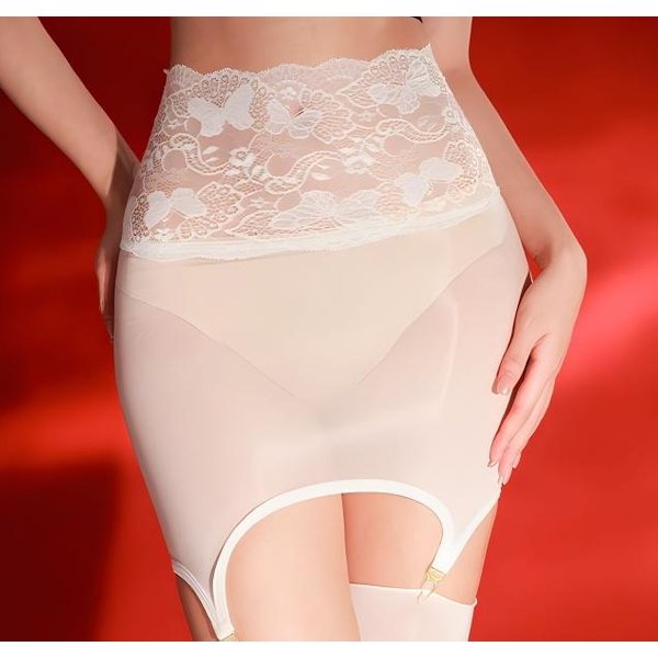 Damski Jedwabisty Pas Do PońCzoch Z Klipsami Do PońCzoch SamonośNych Seksowna Bielizna BłYszcząCa Olejem Koronkowa Przezroczysta Gorset Mini SpóDniczka Do Pole Dance One Size White-image
