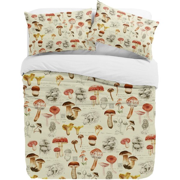 Juego De Cama Vintage De 3 Piezas Con Planta De Hongo Para Cama Doble, Textil Para El Hogar, Funda NóRdica, Funda De EdredóN, Funda De Almohada EU Single(135X200Cm) White-image